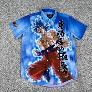 Dragon Ball Super Goku Shirt Mens‎ M Blue Button Up Short Sleeve Anime Hot Topic